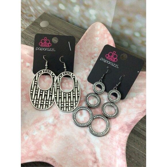 NWT 2PR Bundle Earrings Paparazzi Silver Earrings Dangle Bohemian Girl - Picture 2 of 11